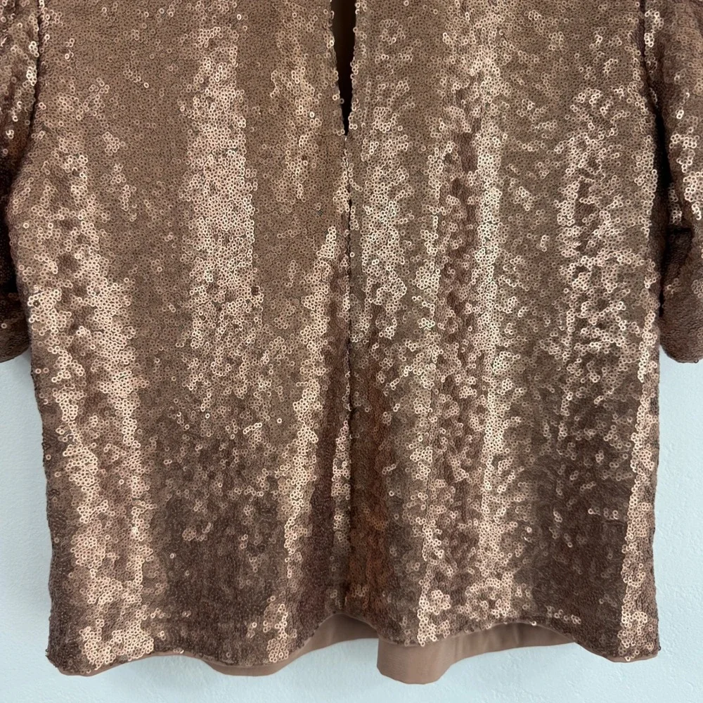 Abercrombie & Fitch Sequin Puff Sleeve Top Small Rose Gold Holiday Party Glam